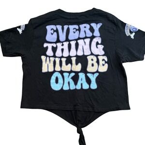 On‎ Fire Everything Will Be Okay Tie Front Graphic T Shirt Top Size L